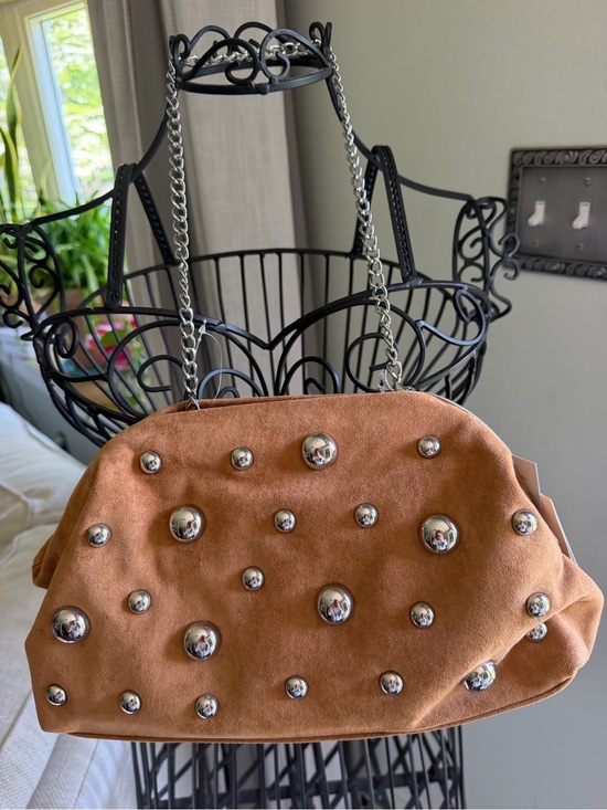 a new day Handbags - a new day Tan Suede Clutch with Silver Studs